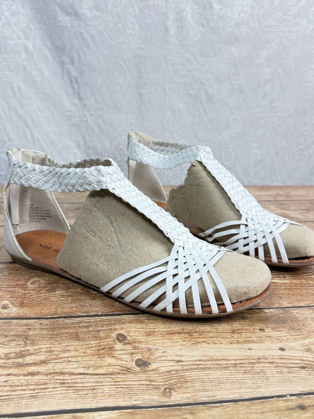 Nine West Women's Size 11 White Woven Braided Strap Wedge Sandals Casual